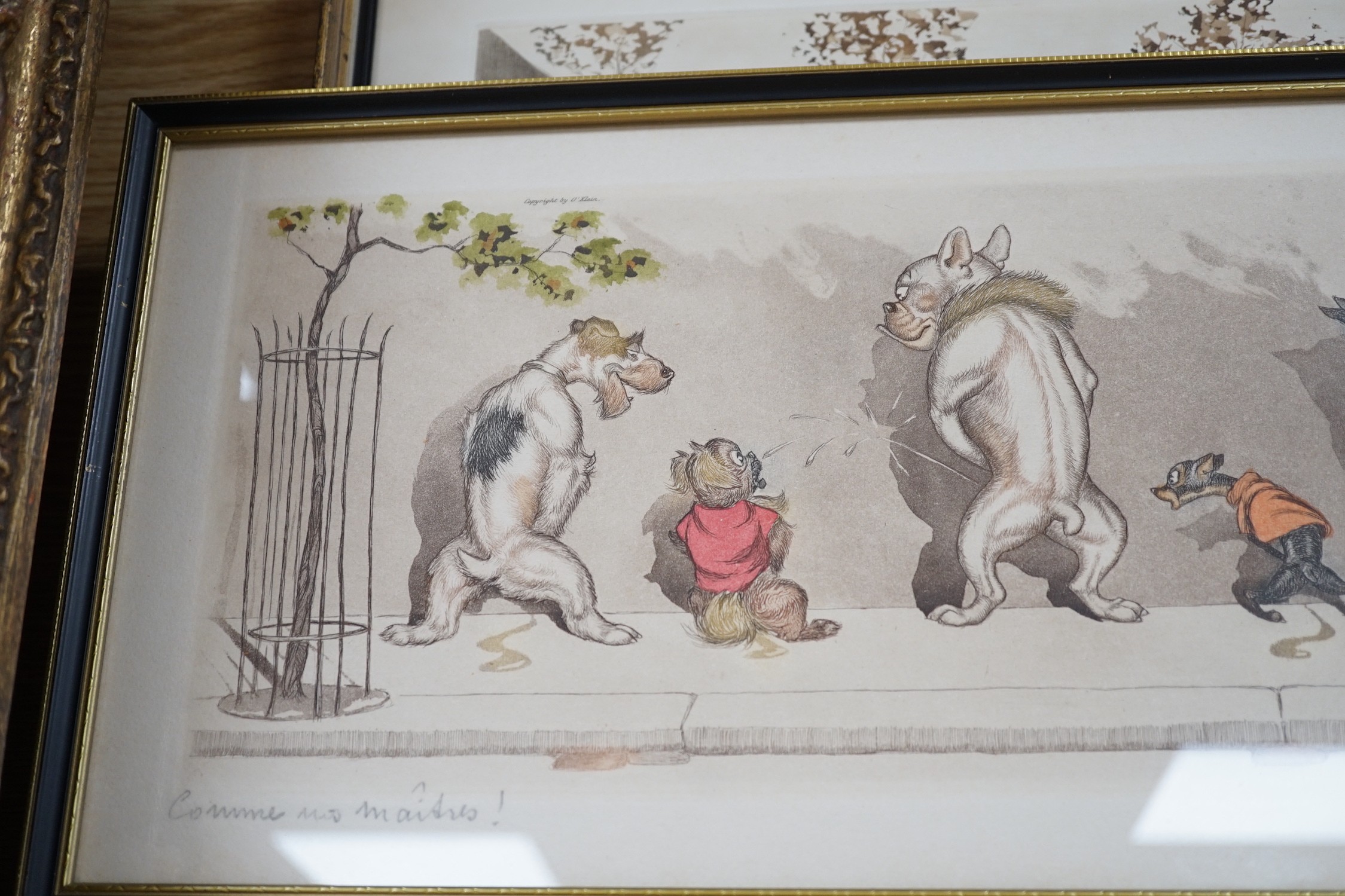 Boris O'Klein, two coloured etchings from the Dirty Dogs of Paris series, 20 x 49cm and 28 x 40cm